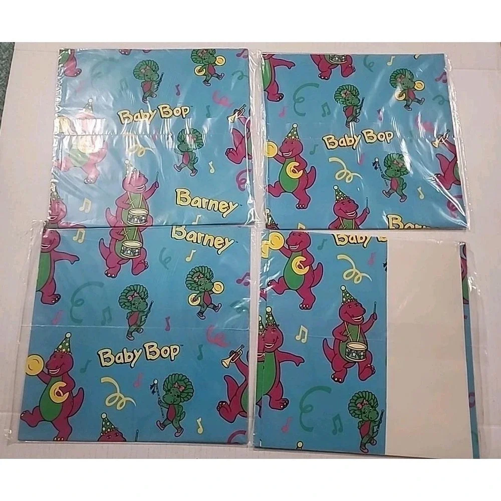 VTG Barney wrapping paper Hallmark 3 SEALED 1993 Baby Bop 1 Opened Bag Birthday